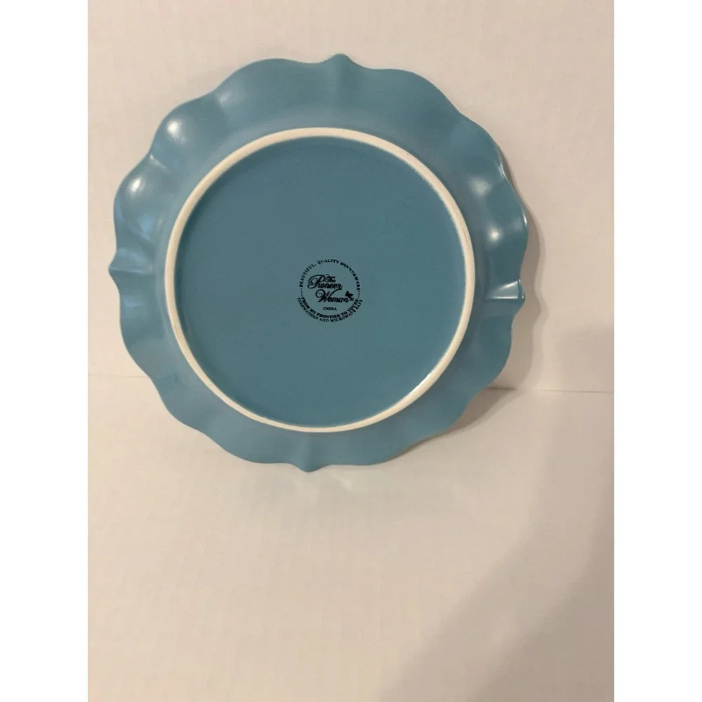 Set of 2 The Pioneer Woman Blue Glossy Floral Round Salad/Dessert Plates